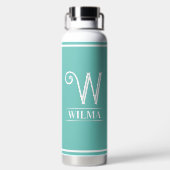 Aquamarin Mit Monogramm Trinkflasche (Rückseite)