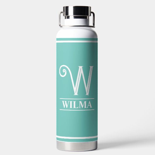 Aquamarin Mit Monogramm Trinkflasche (Rückseite)