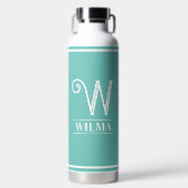 Aquamarin Mit Monogramm Trinkflasche (Vorderseite)