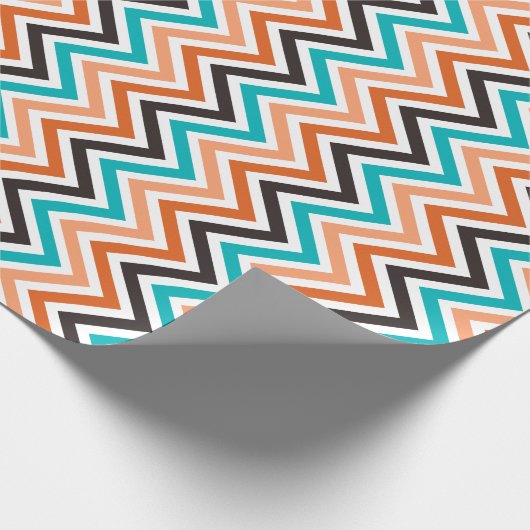 Aquamarin mit Orangenfarben, Zickzack Geschenkpapier (Ecke)