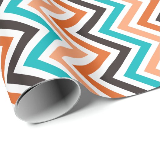 Aquamarin mit Orangenfarben, Zickzack Geschenkpapier (Rolleneckpunkt)