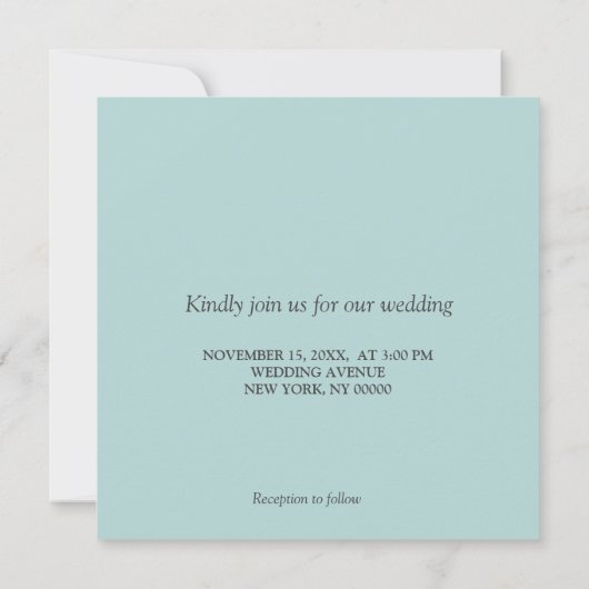 Aquamarin mit romantischer Hochzeit und Vogelhochz Einladung (Rückseite)