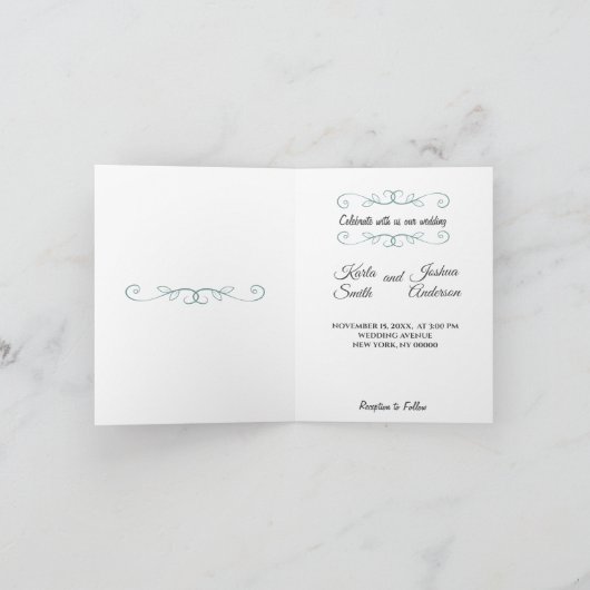 Aquamarin mit romantischer Hochzeit und Vogelhochz Einladung (Innenseite)