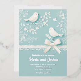 Aquamarin mit romantischer Hochzeit und Vogelhochz Folieneinladung