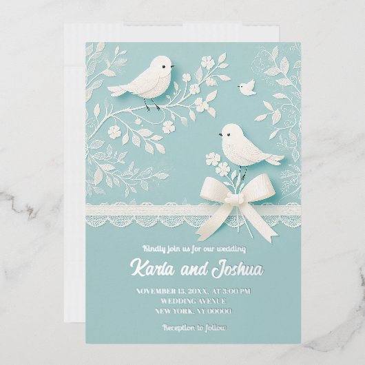 Aquamarin mit romantischer Hochzeit und Vogelhochz Folieneinladung (Briefumschlag)