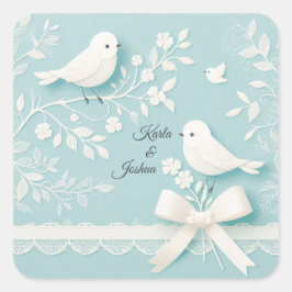 Aquamarin mit romantischer Hochzeit und Vogelhochz Quadratischer Aufkleber