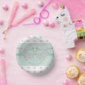 Aquamarin mit rosafarbenen rosafarbenen Blüten Pappteller (Party)