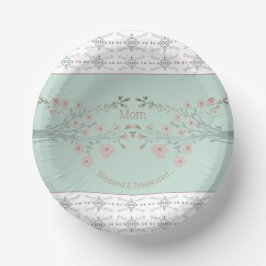 Aquamarin mit rosafarbenen rosafarbenen Blüten Pappteller