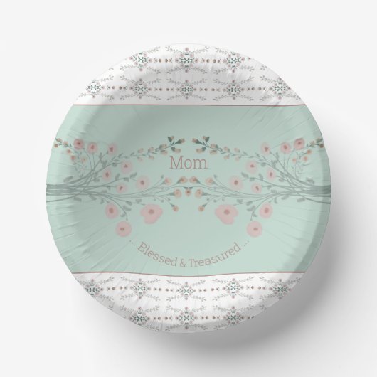 Aquamarin mit rosafarbenen rosafarbenen Blüten Pappteller (Vorderseite)