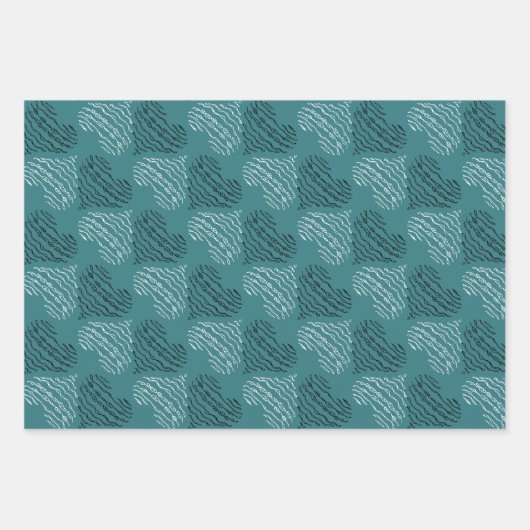 Aquamarin mit Schwarz-Weiß-Herzen Geschenkpapier Set (Vorderseite 2)