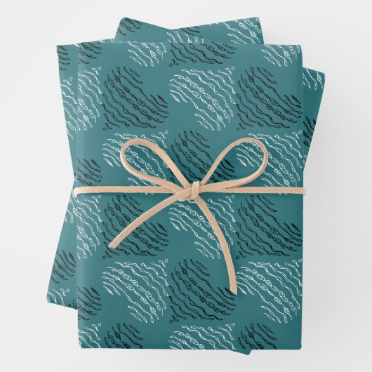 Aquamarin mit Schwarz-Weiß-Herzen Geschenkpapier Set (Beispiel)