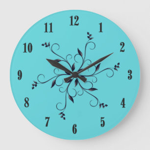 Aquamarin mit schwarzen Zahlen und Akzent Große Wanduhr