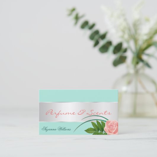 Aquamarin mit Silberdekor und herrlicher Blume der Visitenkarte (Stehend Vorderseite)