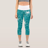 Aquamarin mit weißdurchsichtigen Blume Capri Leggings (Vorderseite)