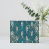 Aquamarin mit weißem Seepferd Postkarte (Stehend Vorderseite)