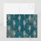 Aquamarin mit weißem Seepferd Postkarte (Vorne/Hinten)