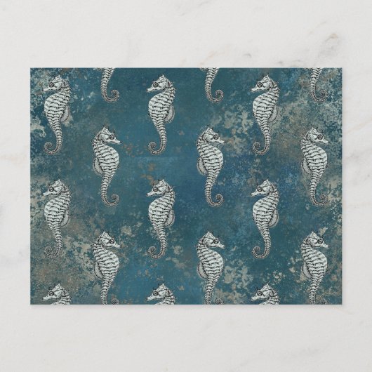 Aquamarin mit weißem Seepferd Postkarte (Vorderseite)