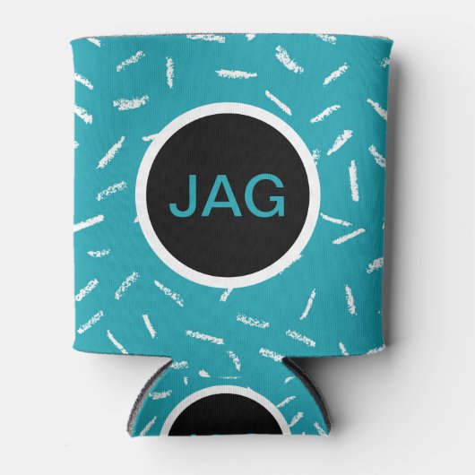 Aquamarin mit White Confetti, Monogramm Dosenkühler (Vorderseite)