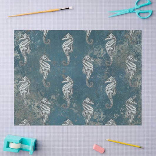 Aquamarin mit White Seepferd Decoupage Seidenpapier (Basteln)
