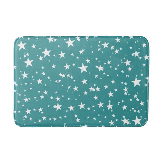 Aquamarin mit White Stars Badematte (Vorderseite)