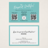 Aquamarin Modern Stylischer Script QR Code Dankesc (Vorne & Hinten)