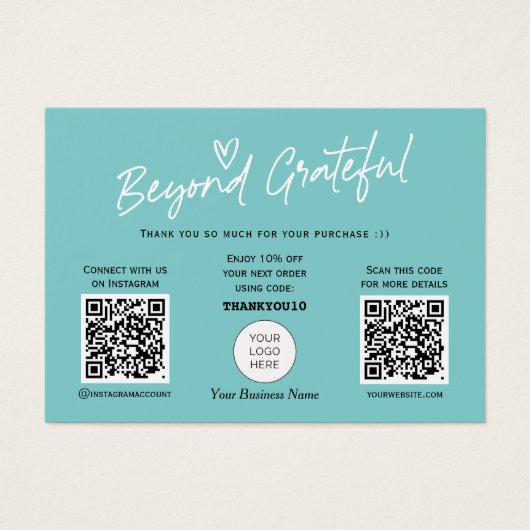 Aquamarin Modern Stylischer Script QR Code Dankesc (Vorderseite)