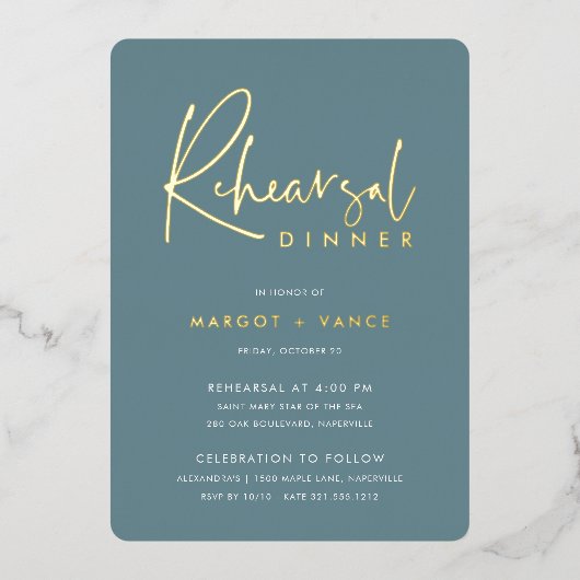 Aquamarin | Modernes Minimal Script Probe Dinner Folieneinladung (Vorderseite)