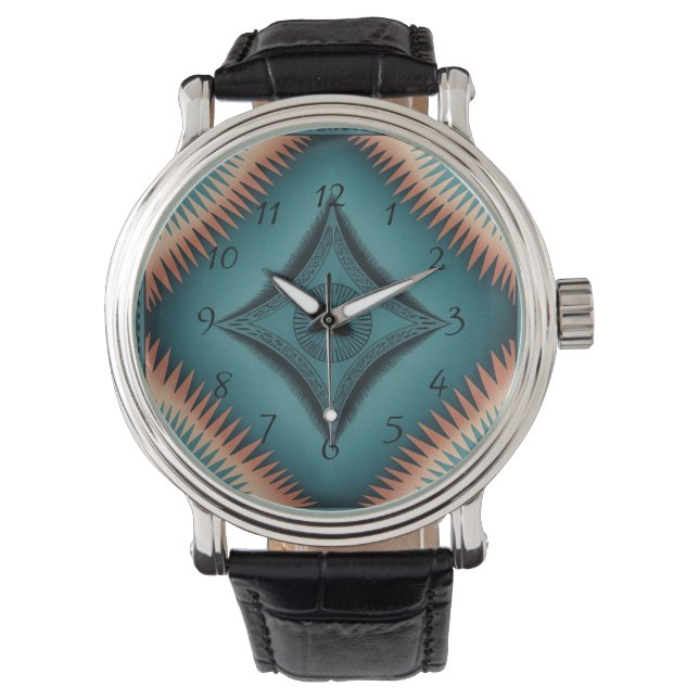 Aquamarin Navajo Peach Sunburst Armbanduhr (Vorderseite)