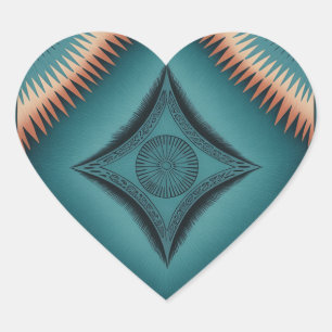 Aquamarin Navajo Peach Sunburst Zuhause & Living Herz-Aufkleber