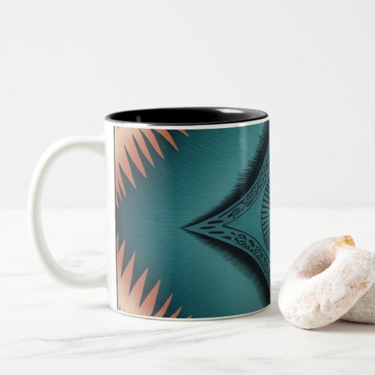 Aquamarin Navajo Peach Sunburst Zweifarbige Tasse (Mit Donut)