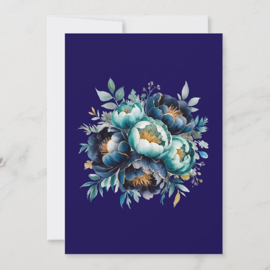 Aquamarin Navy Blue Painted Peony Engagement Party Einladung (Rückseite)