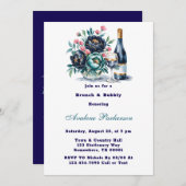 Aquamarin Navy Blue Peony Blume Brunch und Bubbly Einladung (Vorne/Hinten)