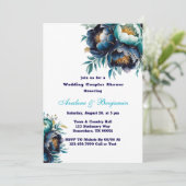 Aquamarin Navy Blue Peony Wedding Couples Dusche Einladung (Stehend Vorderseite)