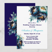 Aquamarin Navy Blue Peony Wedding Couples Dusche Einladung (Vorne/Hinten)