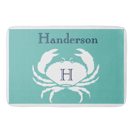 Aquamarin Navy Blue White Crab Nautical Kitrug Badematte (Vorderseite)