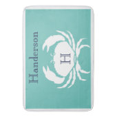 Aquamarin Navy Blue White Crab Nautical Kitrug Badematte (Vorderseite Vertikal)