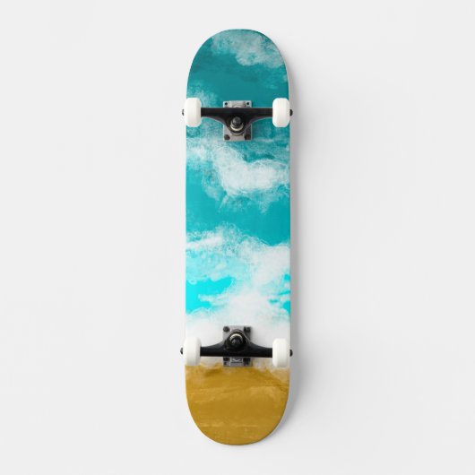 Aquamarin Ocean Beachy Waves Skateboard (Vorderseite)