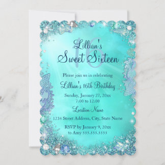 Aquamarin Ocean Jewel Sweet 16 Geburtstag Einladun Einladung