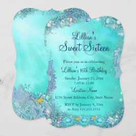 Aquamarin Ocean Jewel Sweet 16 Geburtstagsparty 2 Einladung
