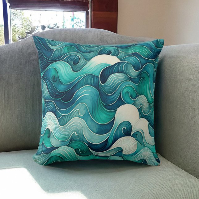 Aquamarin Ocean Waves Beach House Kissen (Von Creator hochgeladen)