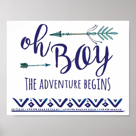 Aquamarin Oh Boy Tribal Baby Duschzeichen Poster (Vorne)