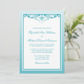 Aquamarin Ombre Border Blüh Wedding Einladung (Stehend Vorderseite)