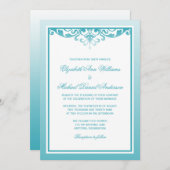 Aquamarin Ombre Border Blüh Wedding Einladung (Vorne/Hinten)