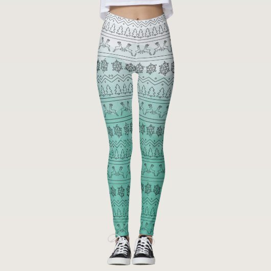 Aquamarin Ombre Christmas Sweater Muster Leggings (Vorderseite)