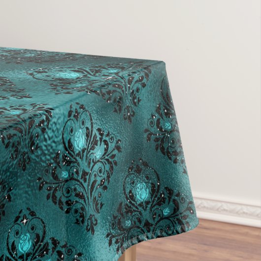 Aquamarin Ombre Glam Glitzer Damask Muster Tischdecke (Beispiel)
