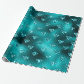 Aquamarin Ombre Glam Glitzer Diamonds Pattern Geschenkpapier (Ungerollt)