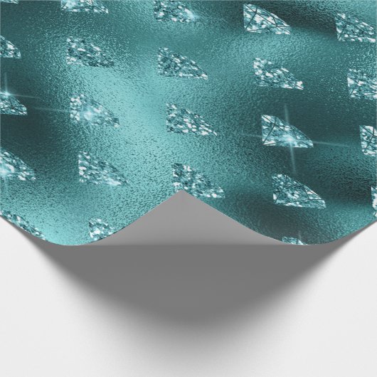 Aquamarin Ombre Glam Glitzer Diamonds Pattern Geschenkpapier (Ecke)