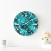 Aquamarin Ombre Glam Glitzer Diamonds Pattern Große Wanduhr (Zuhause)