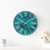 Aquamarin Ombre Glam Glitzer Lips Muster Große Wanduhr (Zuhause)