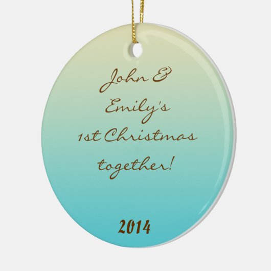 Aquamarin Ombre Gradient Fad Personalisierter Name Keramikornament (Links)
